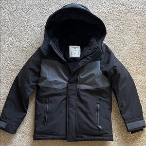 🔥 Abercrombie & Fitch boys' Sz L 11/12 Hooded Ultra Bomber Jacket Black & Grey
